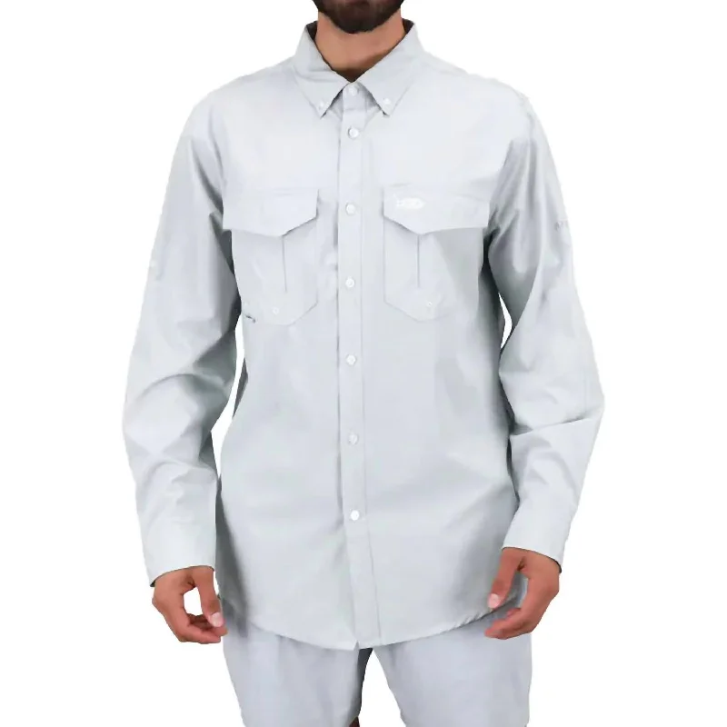 Apex Stretch Long Sleeve Button Down Shirt In Light Gray