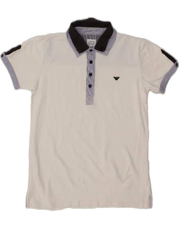 zip-up sweatshirts for men -ARMANI JUNIOR Boys Polo Shirt 13-14 Years White Cotton