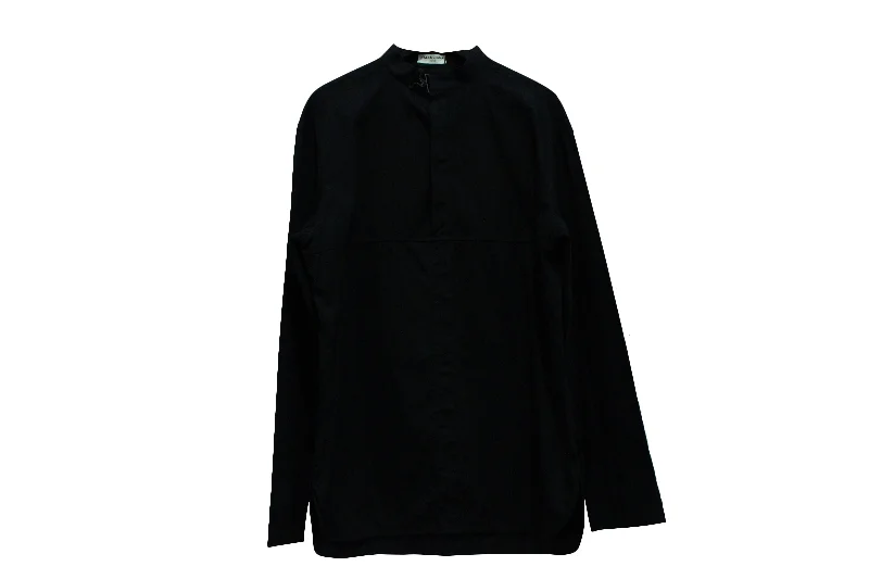 Balenciaga Half Front Button Mandarin Collar Shirt in Black Cotton