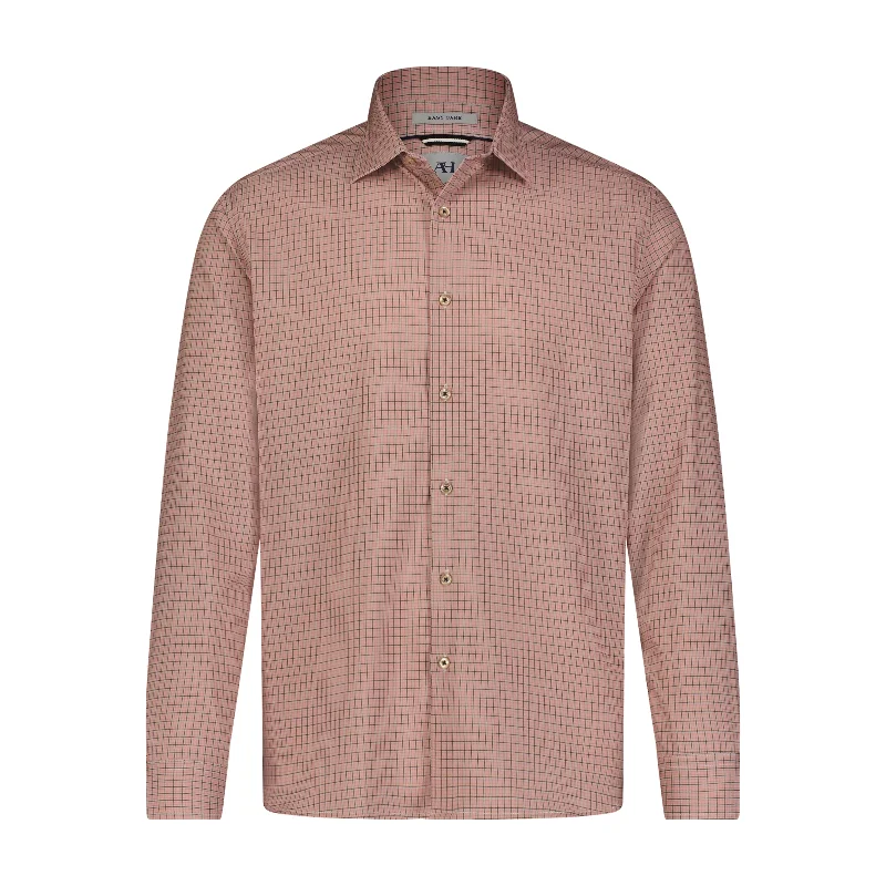 Beige Khaki Check Hidden Button Down Long Sleeve Shirt