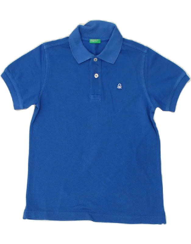 men's hoodies for casual wear -BENETTON Boys Polo Shirt 7-8 Years Medium Blue Cotton