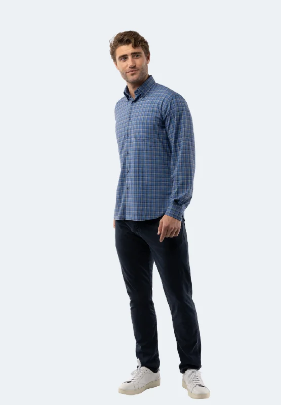 Blue, Black, and White Plaid Shirt