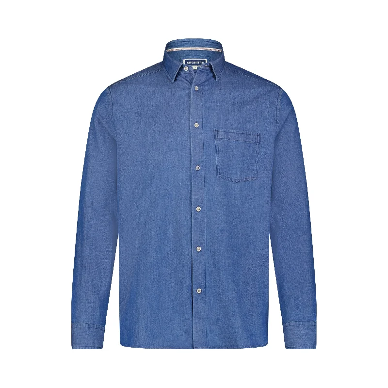 Blue Denim Stretch Long Sleeve Shirt