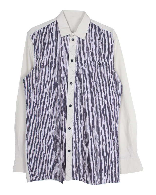 Bottega Veneta Striped Button Up Shirt in Blue and White Cotton