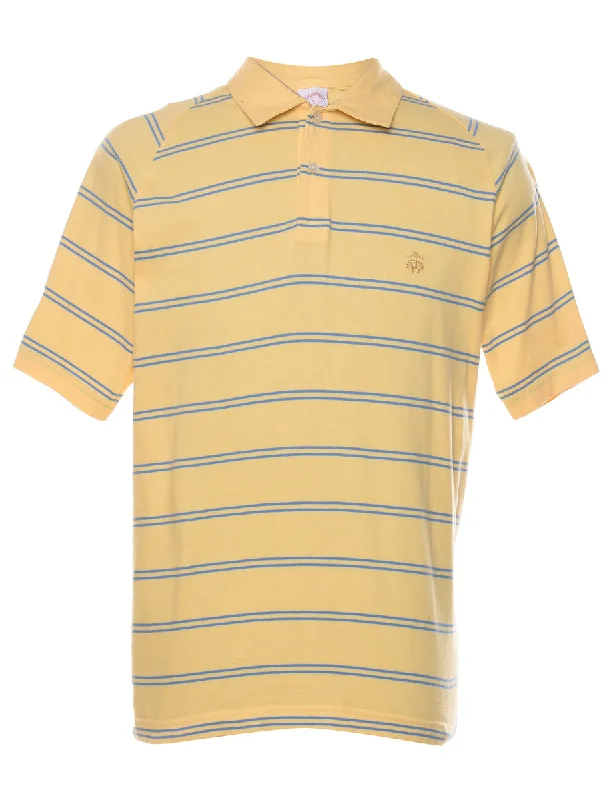 men's vintage hoodies -Brooks Brothers Yellow Striped Polo Shirt - L