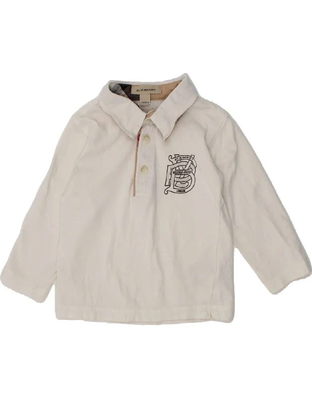 hoodies for men with pockets -BURBERRY Baby Boys Graphic Long Sleeve Polo Shirt 9-12 Months White Cotton