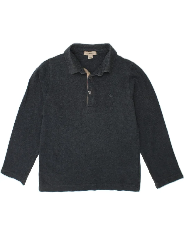 hoodies for men for working out -BURBERRY Boys Long Sleeve Polo Shirt 7-8 Years Grey Cotton