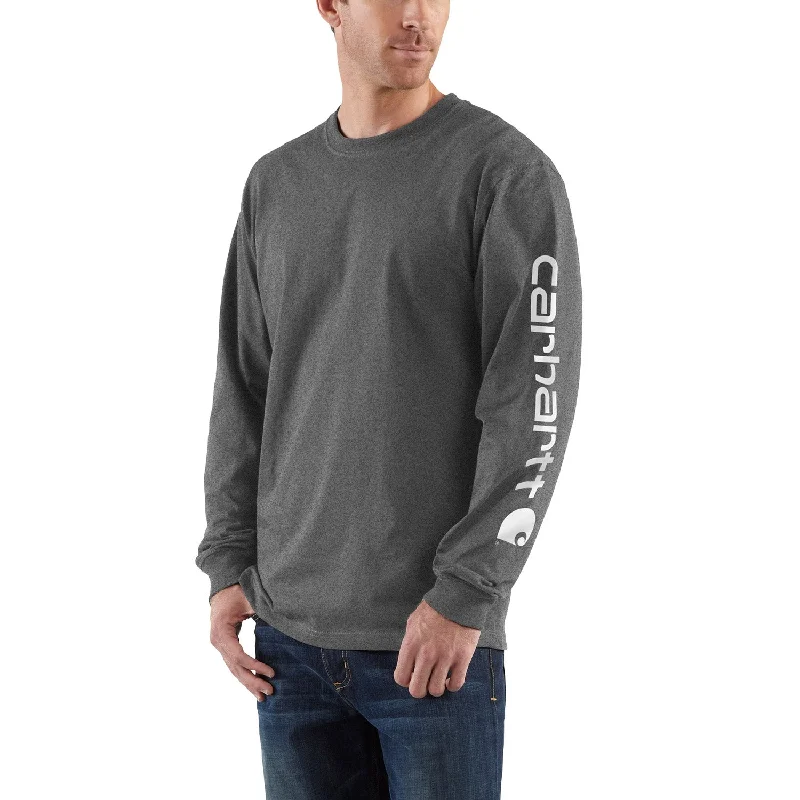 premium sweatshirts for men -Carhartt Men's Signature Logo Long Sleeve T-Shirt_Carbon Heather