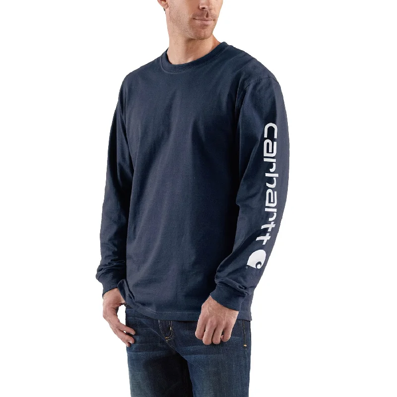 zip-up sweatshirts for men -Carhartt Men's Signature Logo Long Sleeve T-Shirt_Navy