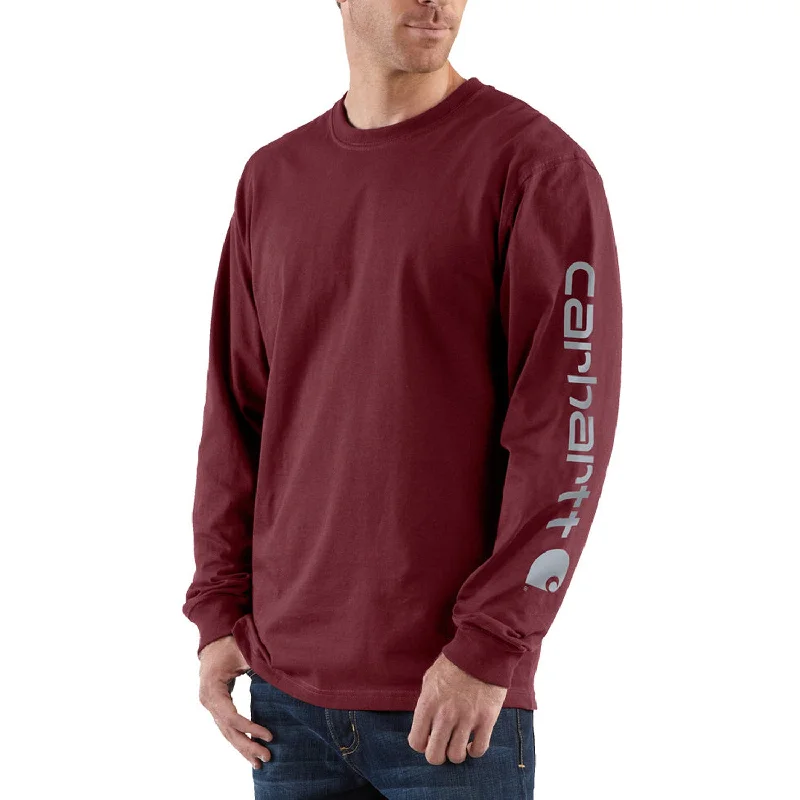 men's casual sweatshirts -Carhartt Men's Signature Logo Long Sleeve T-Shirt_Port