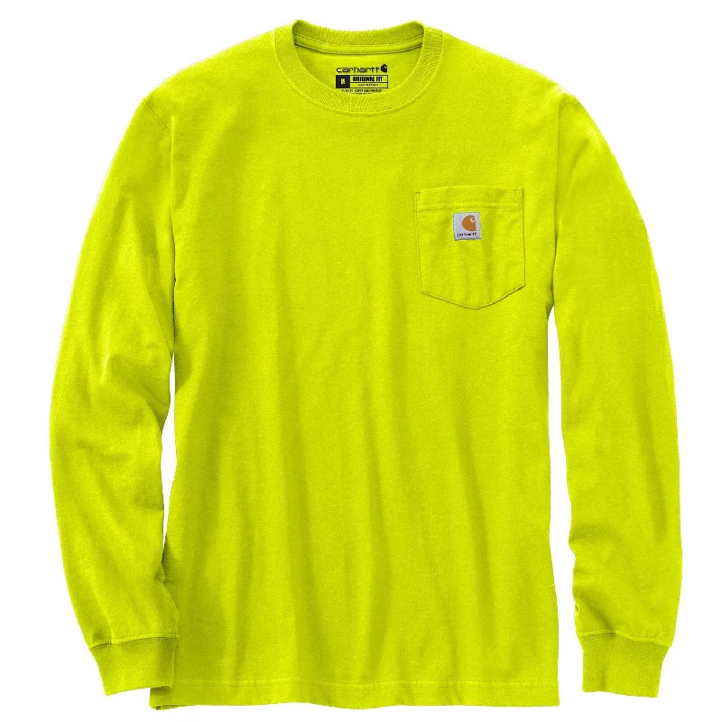 athletic-inspired sweatshirts for men -Carhartt Men's Long Sleeve Pocket T-Shirt_Brite Lime