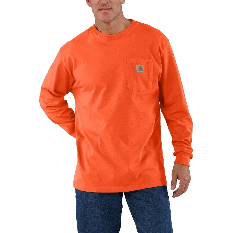 zip-up hoodies for men -Carhartt Men's Long Sleeve Pocket T-Shirt_Brite Orange