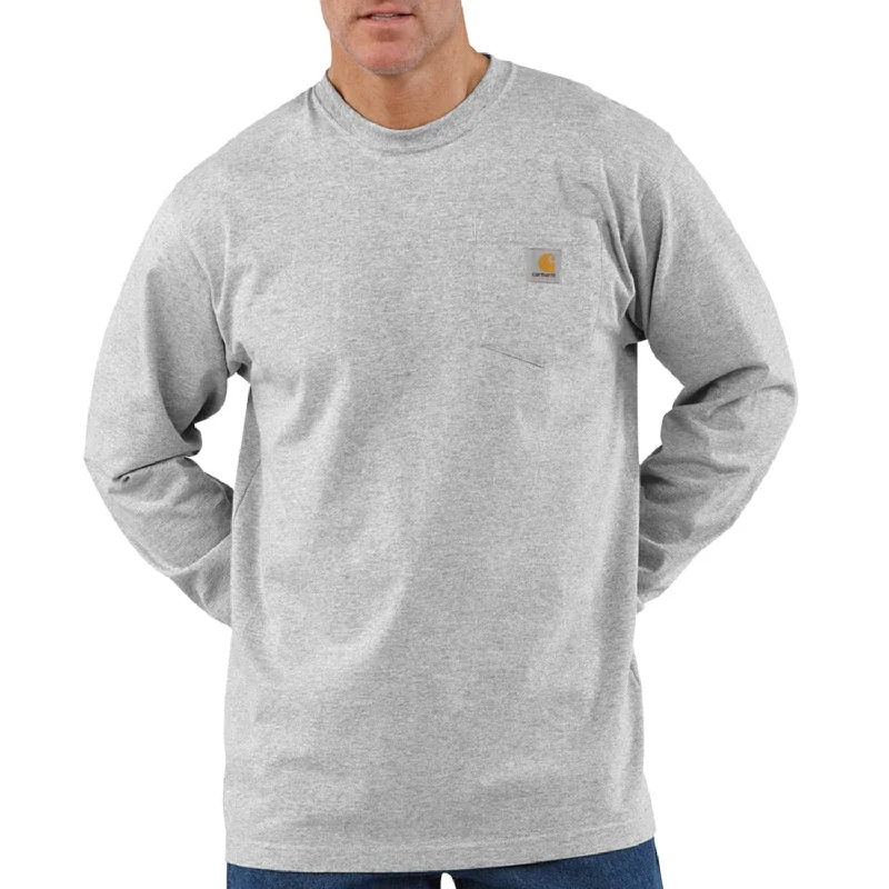 everyday hoodies for men -Carhartt Men's Long Sleeve Pocket T-Shirt_Heather Grey