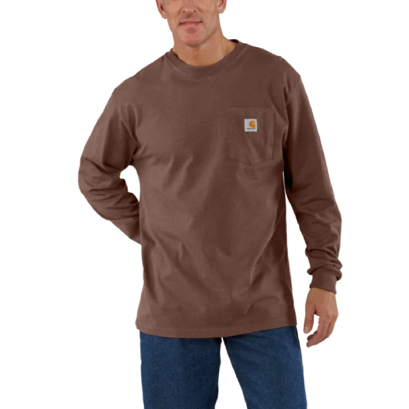 men's hoodie sweatshirt -Carhartt Men's Long Sleeve Pocket T-Shirt_Mocha Heather