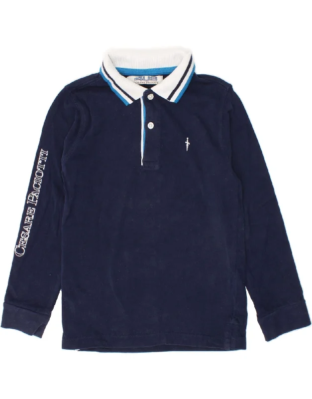 fashionable men's sweatshirts -CESARE PACIOTTI Boys Graphic Long Sleeve Polo Shirt 5-6 Years Navy Blue