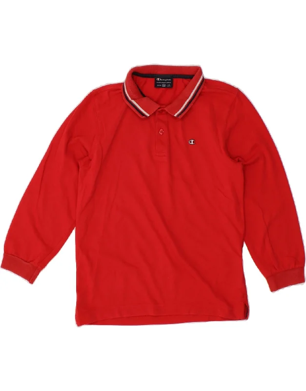 slim-fit hoodies for men -CHAMPION Boys Long Sleeve Polo Shirt 7-8 Years Small Red Cotton