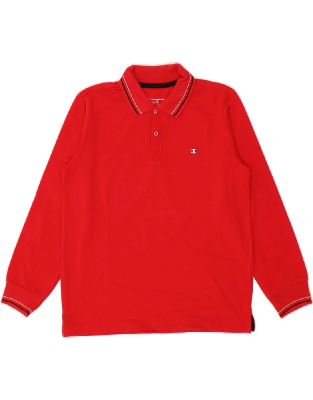 oversized hoodies for men -CHAMPION Boys Long Sleeve Polo Shirt 9-10 Years Medium Red