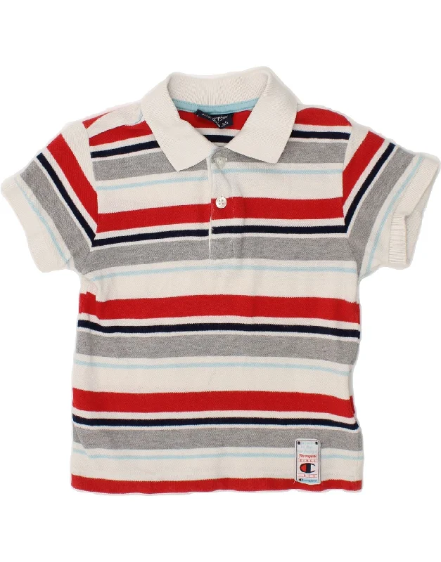 plain hoodies for men -CHAMPION Boys Polo Shirt 3-4 Years 2XS Multicoloured Striped Cotton