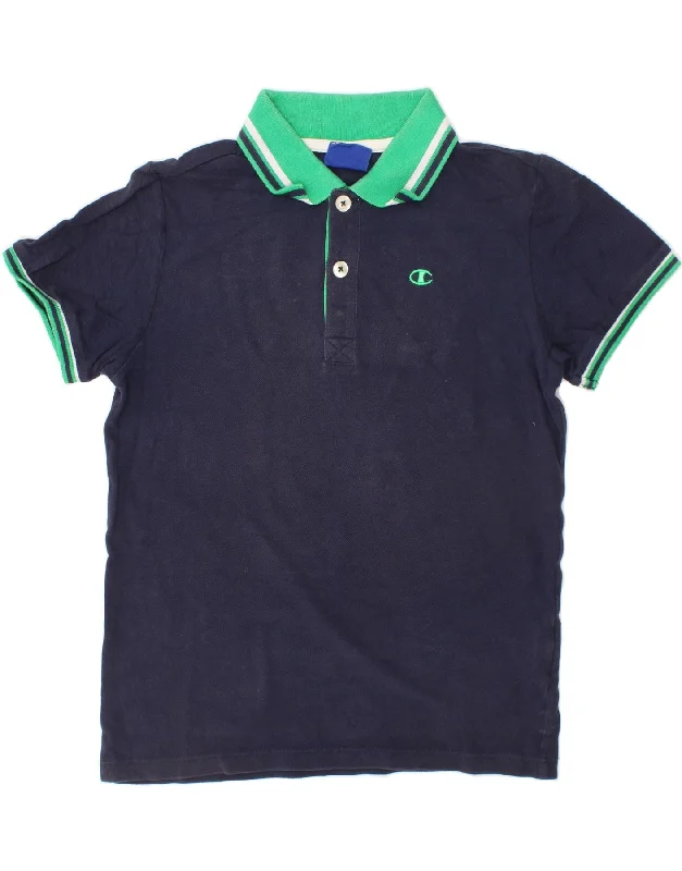 men's graphic sweatshirts -CHAMPION Boys Polo Shirt 9-10 Years Medium   Navy Blue Colourblock Cotton