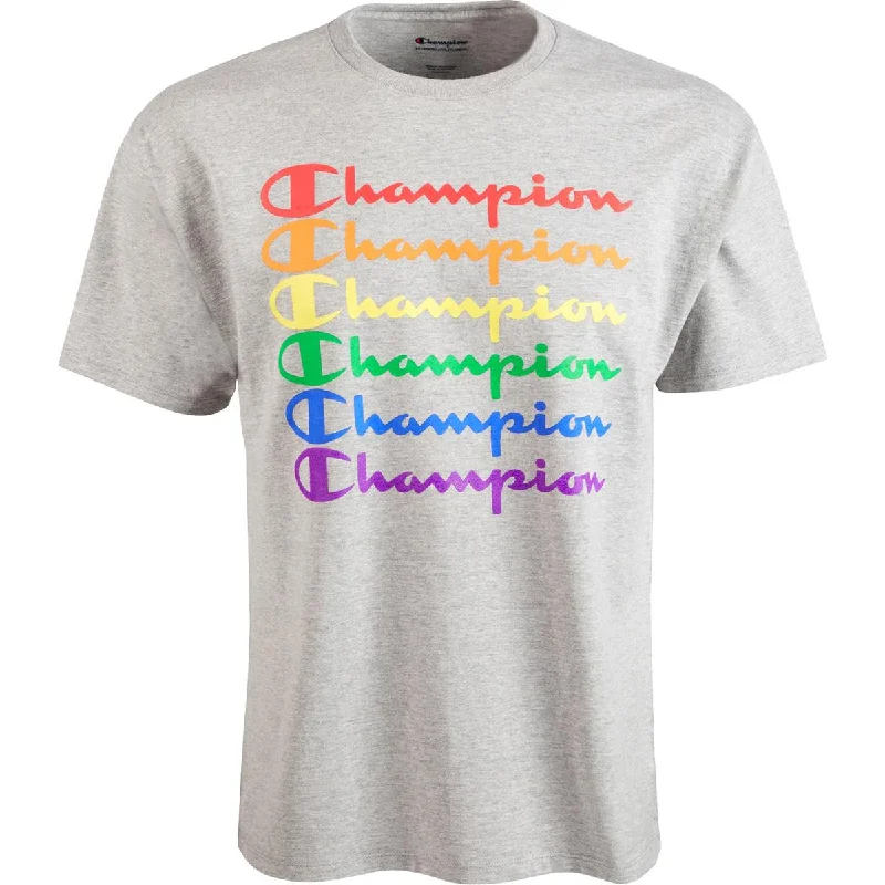 men's hoodies for fall -Champion Mens Heathered Crew Neck Logo T-Shirt