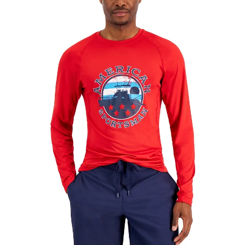 custom sweatshirts for men -Club Room Mens American Sportsman Crewneck Rash Guard Graphic T-Shirt