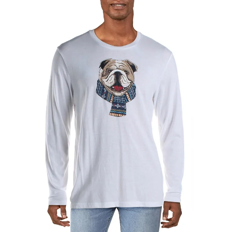 winter-ready sweatshirts for men -Club Room Mens Bulldog Scarf Cotton Blend Graphic T-Shirt