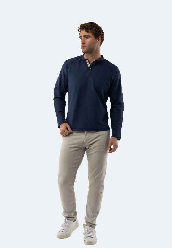 Cobalt Blue Waffle Knit 3-Button Henley