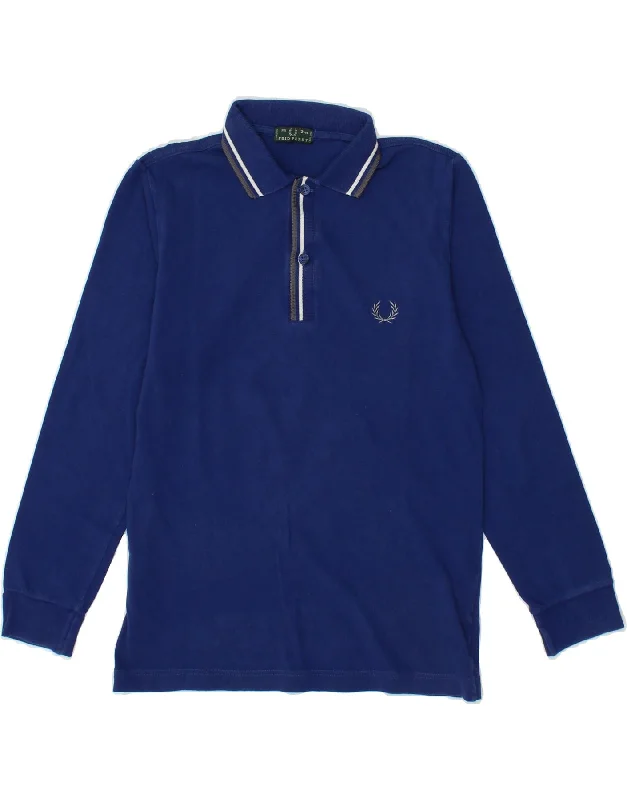 athletic sweatshirts for men -FRED PERRY Boys Long Sleeve Polo Shirt 11-12 Years Blue Cotton