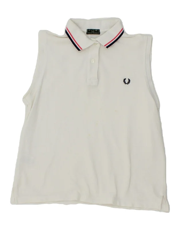 men's hoodies with pockets -FRED PERRY Girls Sleeveless Polo Shirt 12-13 Years XL White Cotton