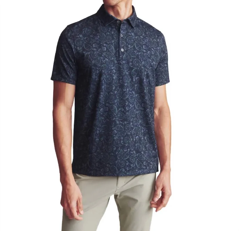 Golf Sport Polo Shirt In True Navy/ Jungle Green Paisley