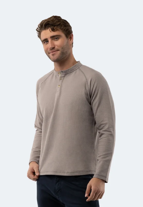 Grey Waffle Knit 3-Button Henley