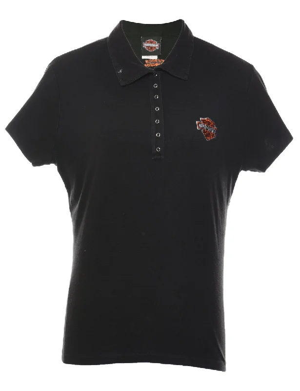 seasonal hoodies for men -Harley Davidson Black & Orange Embroidered Polo Shirt - XL