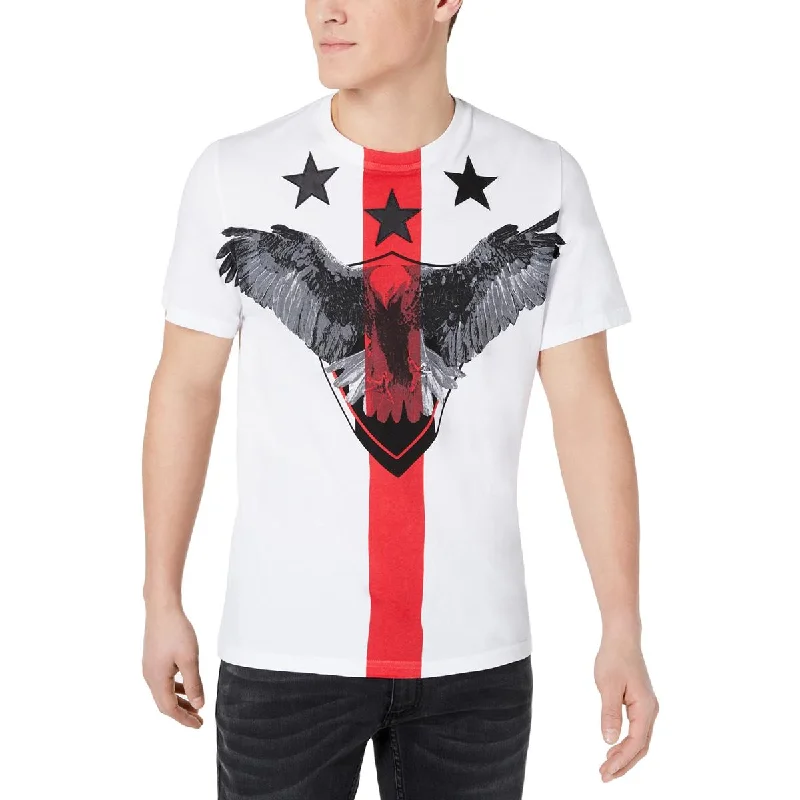 men's outdoor sweatshirts -INC Mens Red Eagle Cotton Crew Neck Graphic T-Shirt