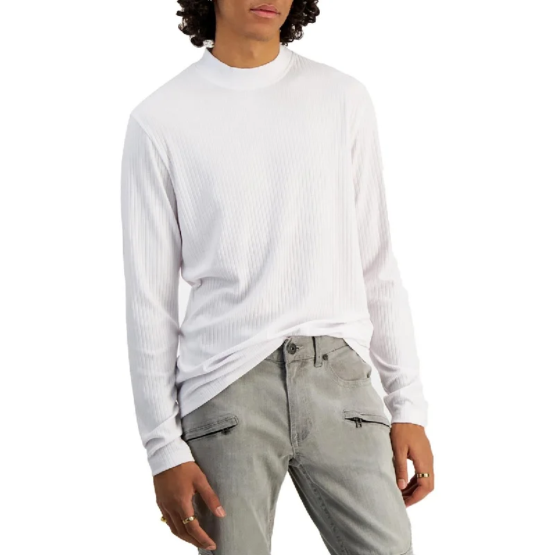 men's heavy-duty hoodies -INC Mens Ribbed Knit Mock Neck T-Shirt