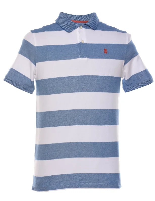 men's comfortable sweatshirts -Izod White & Blue Striped Polo Shirt - S