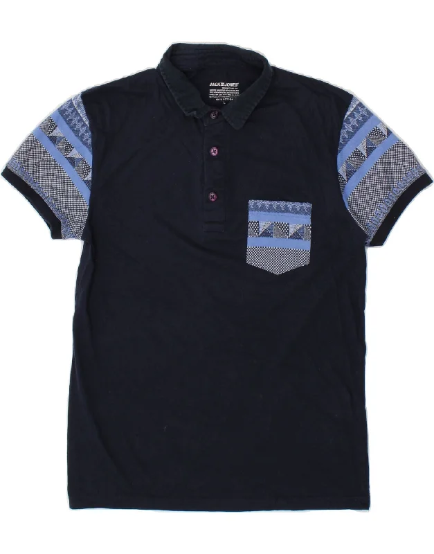 men's hoodies with pockets -JACK & JONES Boys Polo Shirt 14-15 Years Large Navy Blue Colourblock