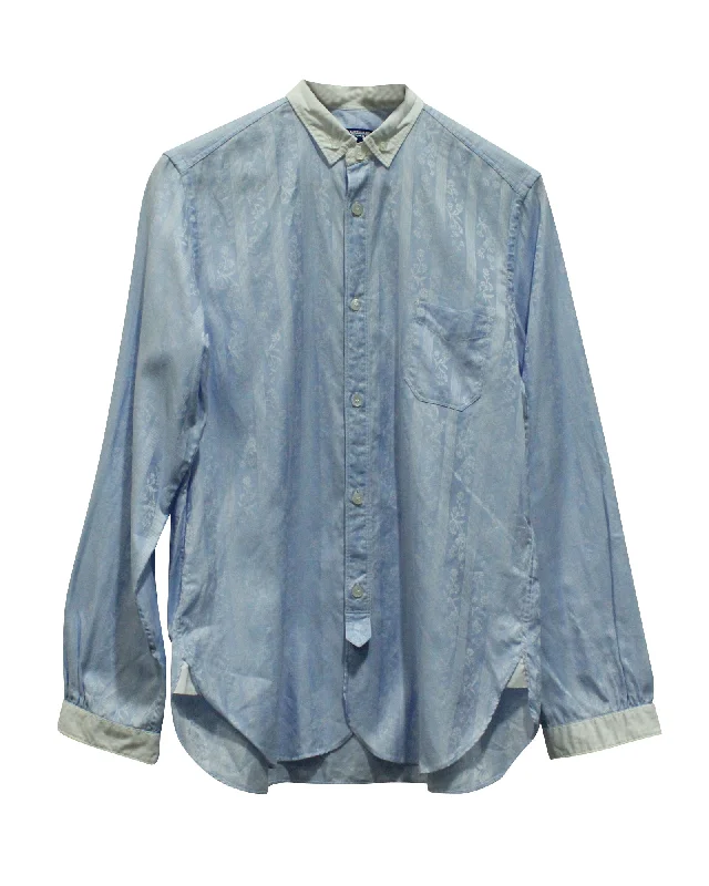 Junya Watanabe Floral Patterned Long Sleeve Shirt in Blue Cotton