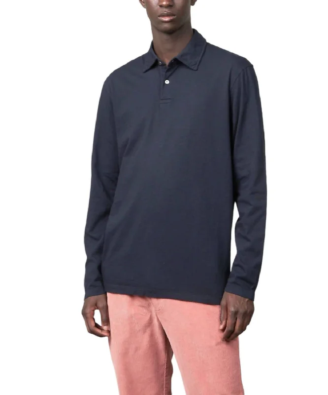 Knit Long Sleeve Polo In Navy