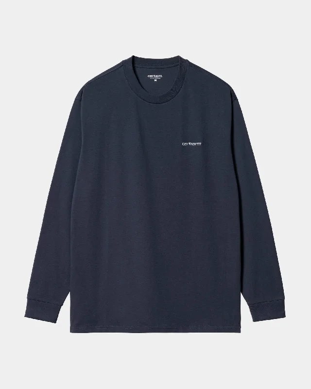 Script Embroidery Long Sleeve T-Shirt | Air Force Blue / White