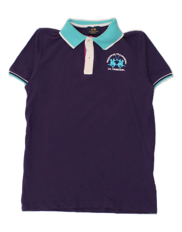 eco-friendly hoodies for men -LA MARTINA Boys Graphic Polo Shirt 11-12 Years Purple Cotton