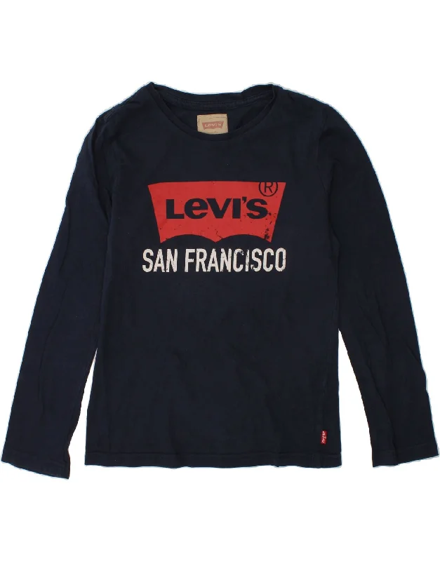 hoodies for men with pockets -LEVI'S Boys Graphic Top Long Sleeve 9-10 Years Navy Blue Cotton