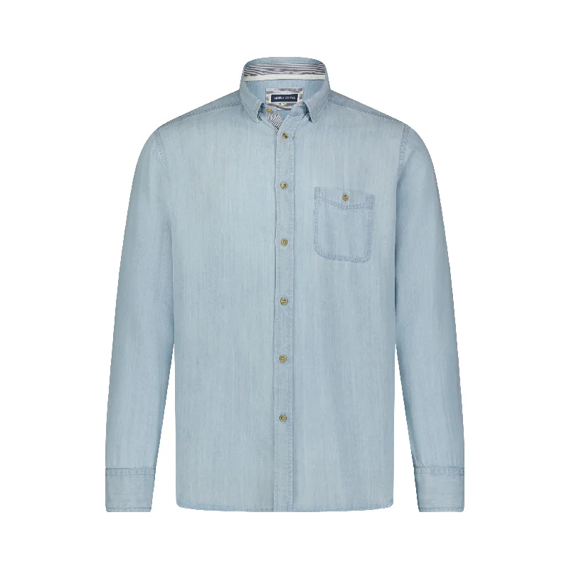 Lite Blue Tencel Denim Long Sleeve Shirt