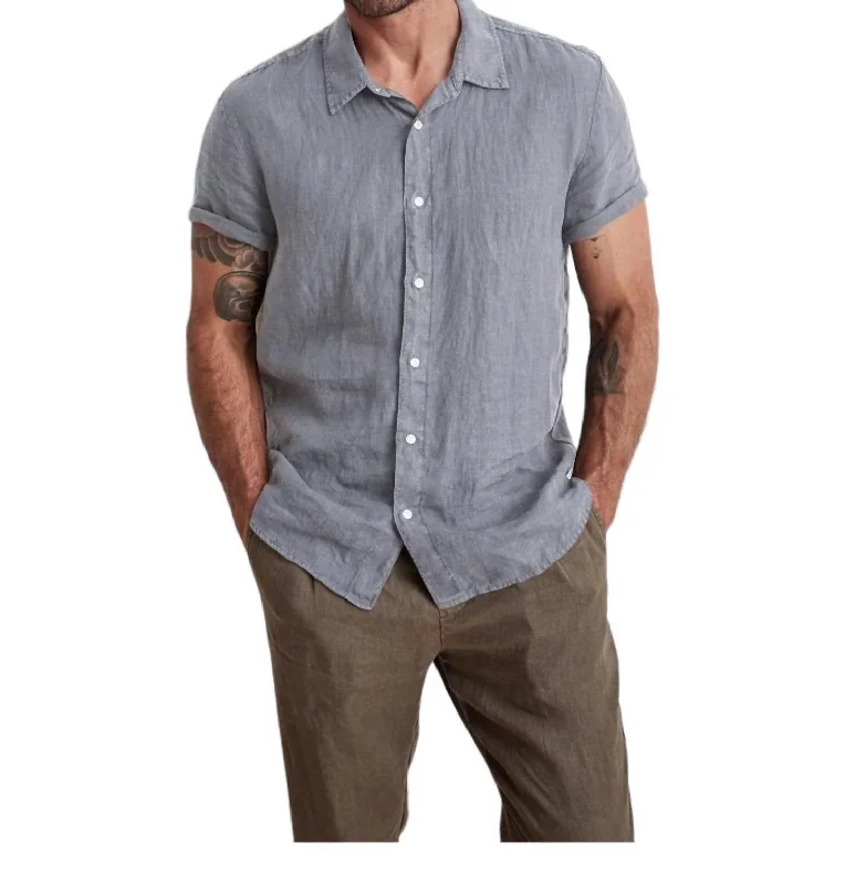 Mackie Linen Button Up Shirt In Dolphin