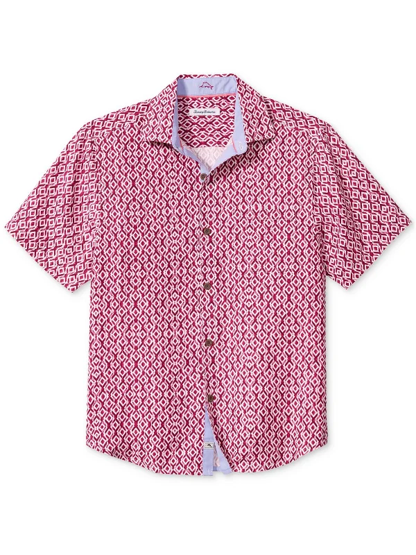 Mens Silk Printed Button-Down Shirt