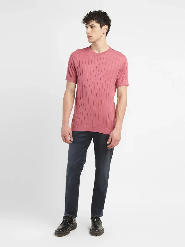 Men's Striped Pink Crew Neck T-shirt