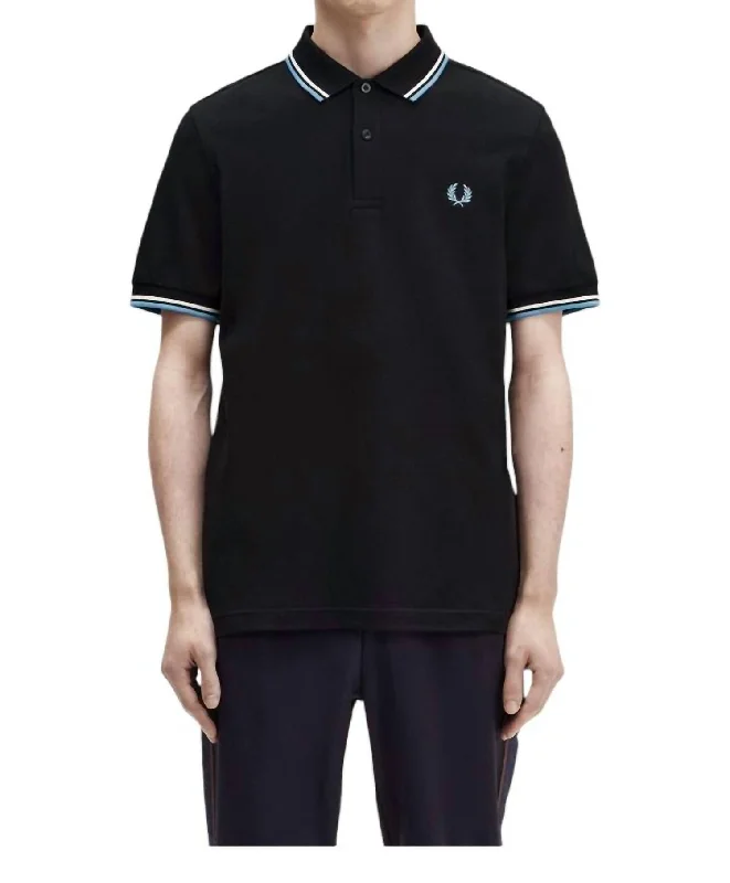 Men's Twin Tipped Polo Shirt In Black/sky Blue