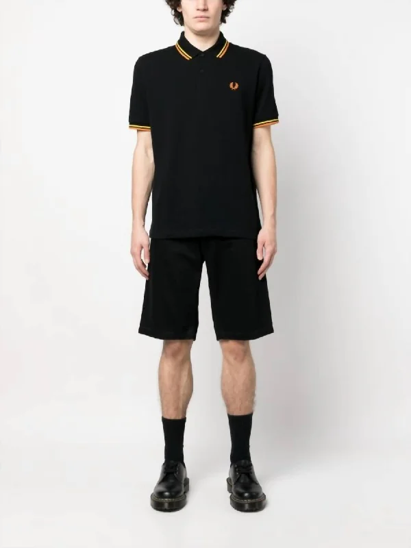 Men's Twin Tipped Polo Shirt In Black/yellow/orange