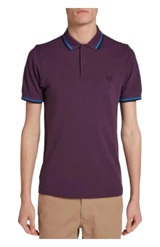 Men's Twin Tipped Polo Shirt In Blackcurrant Marl/clear Blue