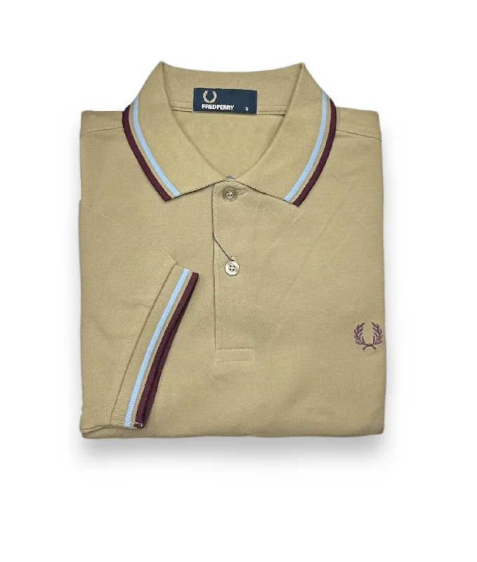 Men's Twin Tipped Polo Shirt In Field Green/light Blue/maroon