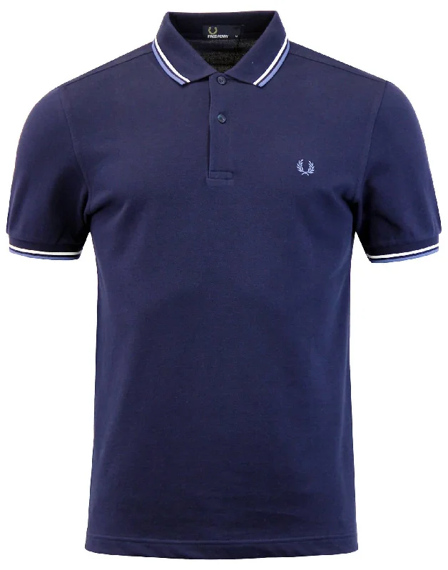 Men's Twin Tipped Polo Shirt In Navy/light Blue/white